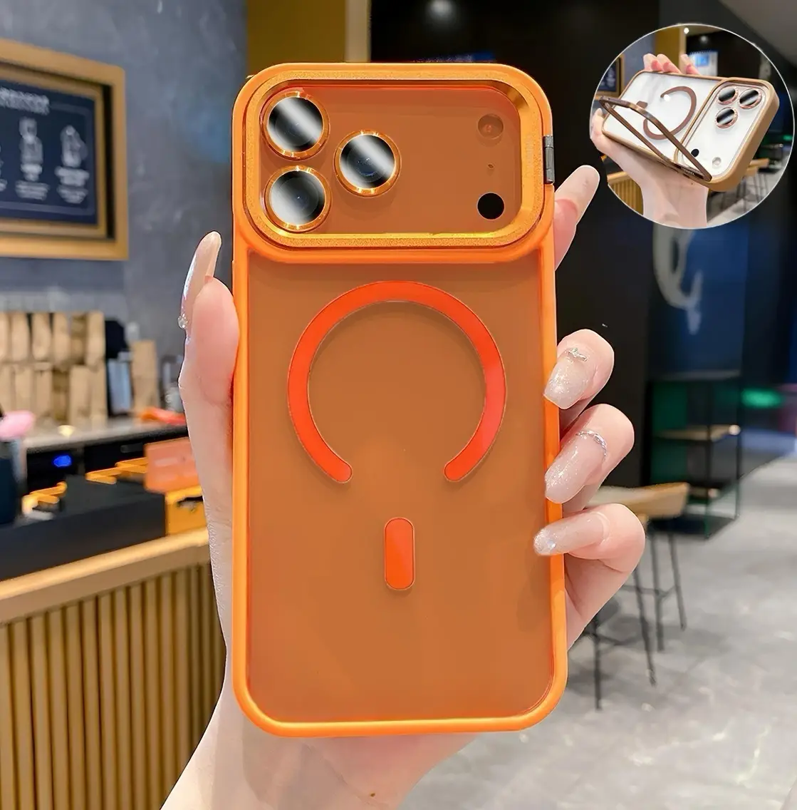 Magnetic Mag Safe, Metal Lens Kickstand & Camera Lens Protector Case for iPhone 17 Pro Max 17 Air 16 15 14 13 12 Pro Max, Clear Acrylic Transparent Co