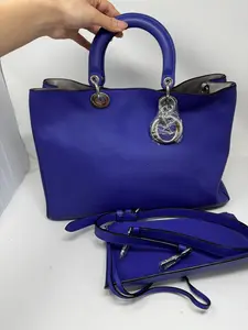 Pre-owned Dior SatinFinish Calfskin Leather Tote Bags Christian Dark Blue Satin Finish Calfskin Leather Large Diorissimo Tote Bag BJ1 01