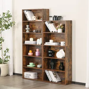 Sweet Furniture S - Shelf Bookcase - Large Floor Standing Open Bookshelf for Home Office, Living Room, and Bedroom Storage