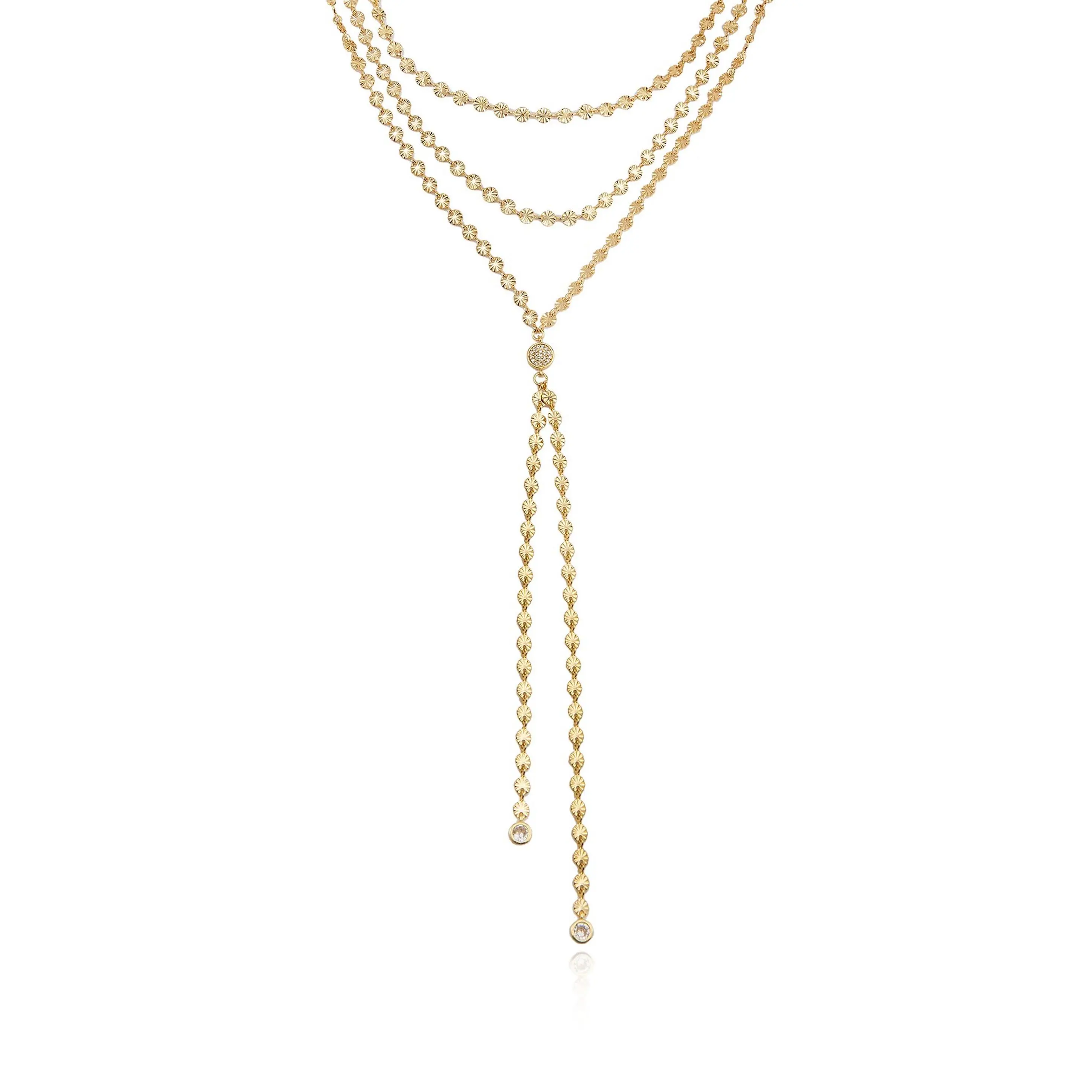 Ettika Royal Layered Chain Lariat Necklace 18kt Gold Plated Brass with CZ Stones 12-16 Inches with 5 Inch Extender Statement Jewelry