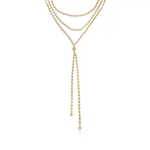 Ettika Royal Layered Chain Lariat Necklace 18kt Gold Plated Brass with CZ Stones 12-16 Inches with 5 Inch Extender Statement Jewelry
