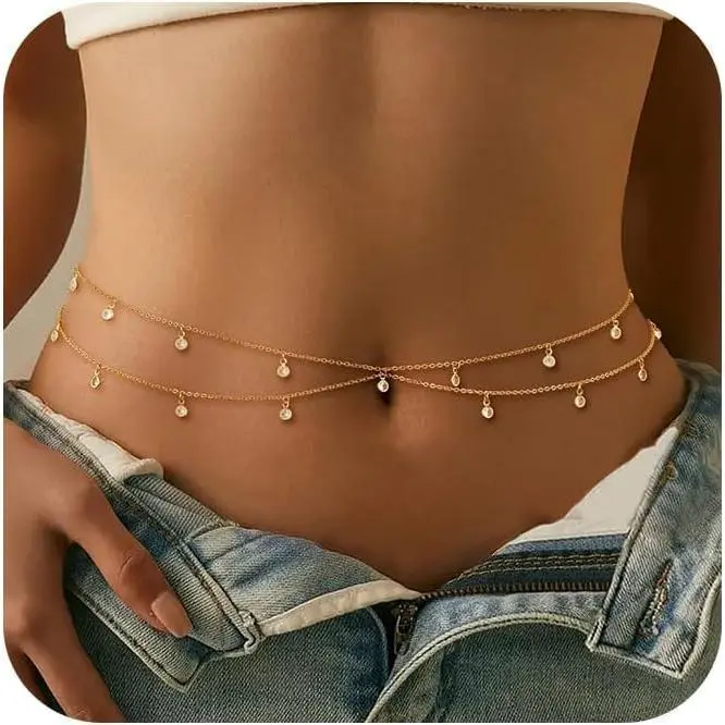 Longita Belly Chain Gold Silver Waist Chain for Women Waist Jewelry for Women Gold Belly Chains Stomach Back Jewelry for Backless Dress Trendy Sexy Body Chains for Bra non Tarnish Waterproof Plus Size