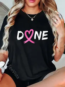 100% Cotton Done Last Day Of Radiation Chemo Breast Cancer Love Heart T-Shirt