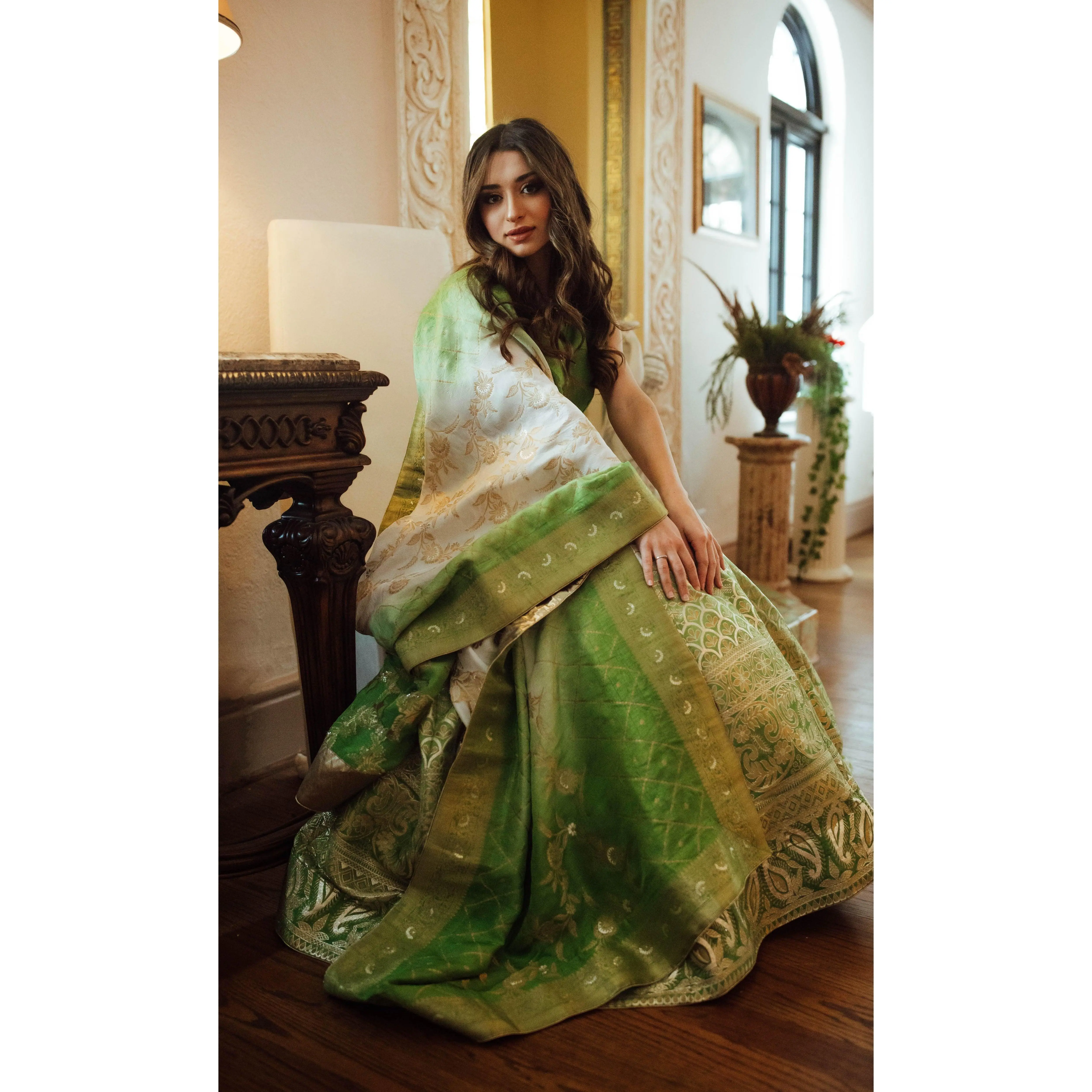 Iris Green Banarasi Silk Shaded Lehenga Choli