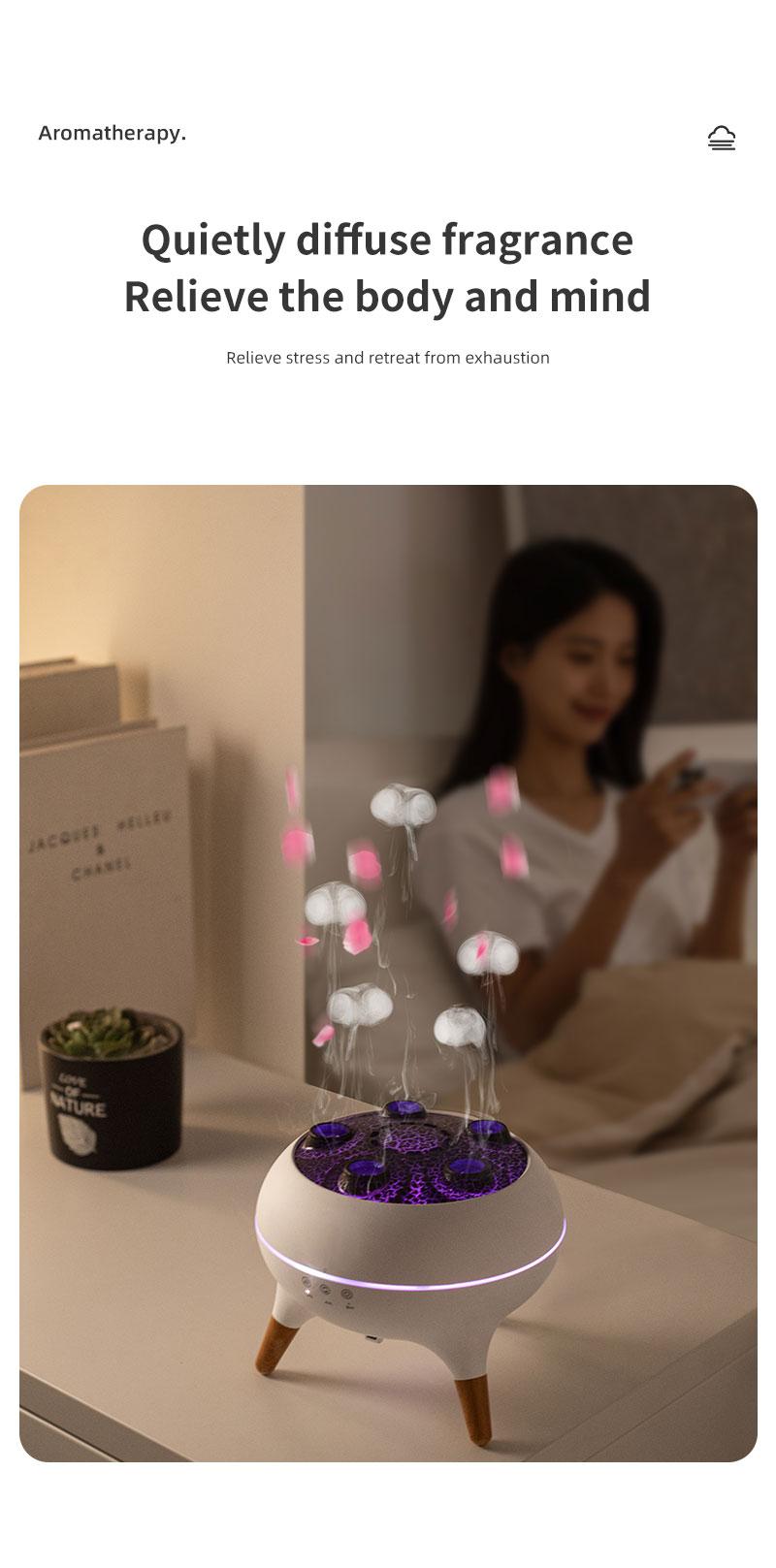 Dynamic Jellyfish Aroma Diffuser with Sound-Reactive Mist Multi-Color Light-Changing Remote Control & Smart Timer 250ml Home Ambient Scent Humidifier