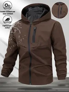 Men's Functional Hooded Jacket Long Sleeve Coats Casual with Dual Zippers, Zip Front, Waterproof Splash-Resistant Fabric, Hidden Pockets, Outdoor Hiking, Daily Commute