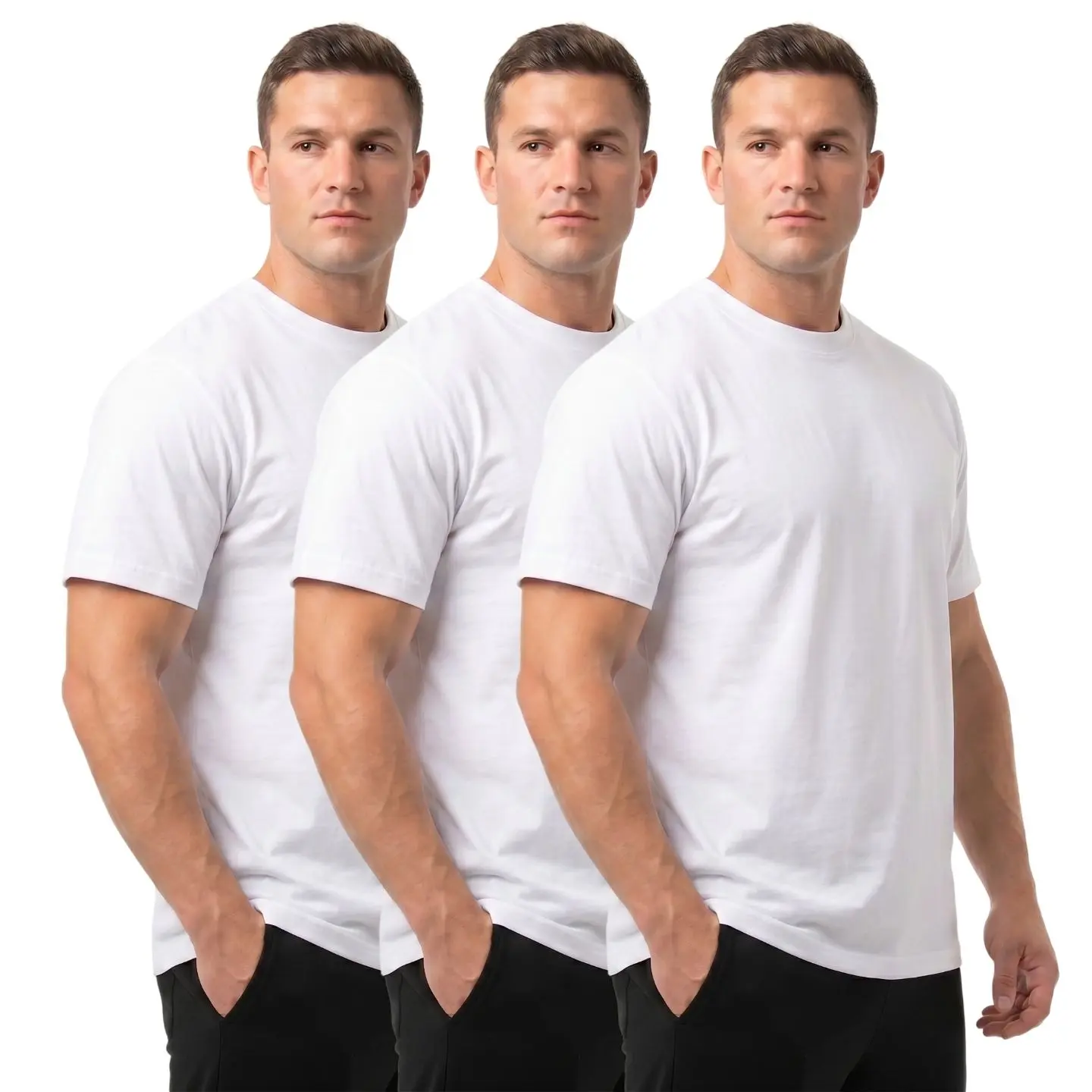 3 Pack Men's 100% Cotton Heavyweight T-Shirts Premium Quality Crew Neck Rib Reinforced Neckline Short Sleeve Ideal for Customized Personalized Printing Relaxed Fit Tee Regular Big & Tall S-3XL Breathable Casual Athletic Sports Summer Tops Activewear Tee