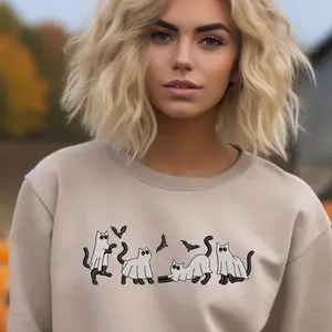 Halloween cat Sweaters Embroidered