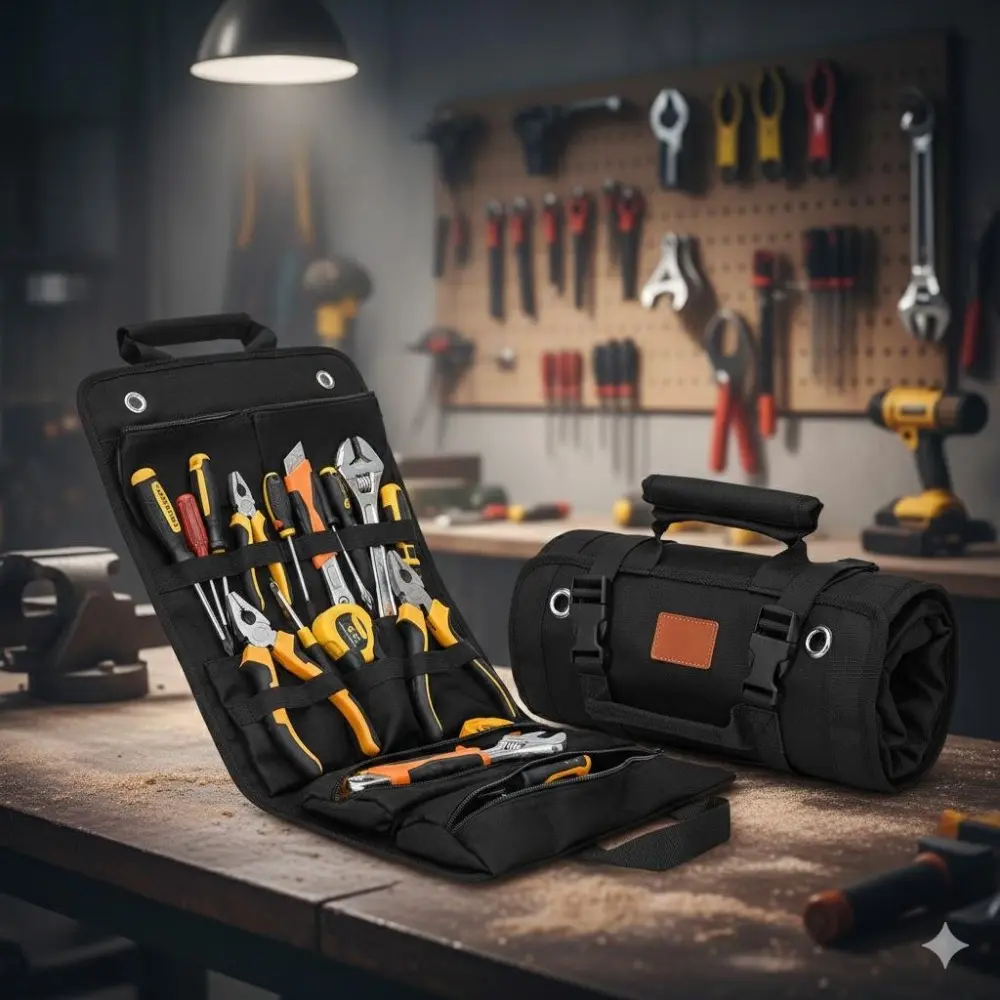 Foldable Tool Apron, Organizer Bag, Tool Pouch - Heavy-Duty Storage for DIY, Woodworking, Camping & Car Repair. Multipurpose Work Apron with Pockets, Adjustable Strap, Water-Resistant & Compact Design for Tools, Garage, Workshop, On-the-Go Repairs