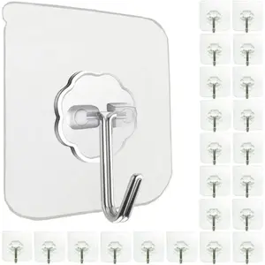Adhesive Medium Wall Hook for Hnging Heavy Duty 22 lbs Hooks for Walls No Damage, Towel Sticky Clear Hooks, Waterproof, Home, Bathroom, Kitchen, Office, and Outdoor 24 Pack