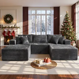XIZZI 108" Oversized Modular Cloud Sectional Sofa Set with Ottoman, L/U Shaped Boneless Couch High-Density Foam Plush Corduroy Deep Seat Sofa Bed for Living Room Bedroom, No Assembly Required