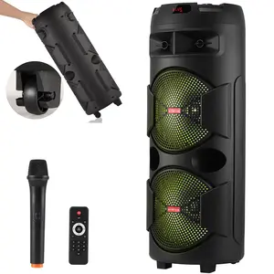 Portable Big Bluetooth Speaker Dual 12" Woofer Wireless Microphone Remote Control Echo Party Karaoke Machine Speaker LED Light FM TWS
