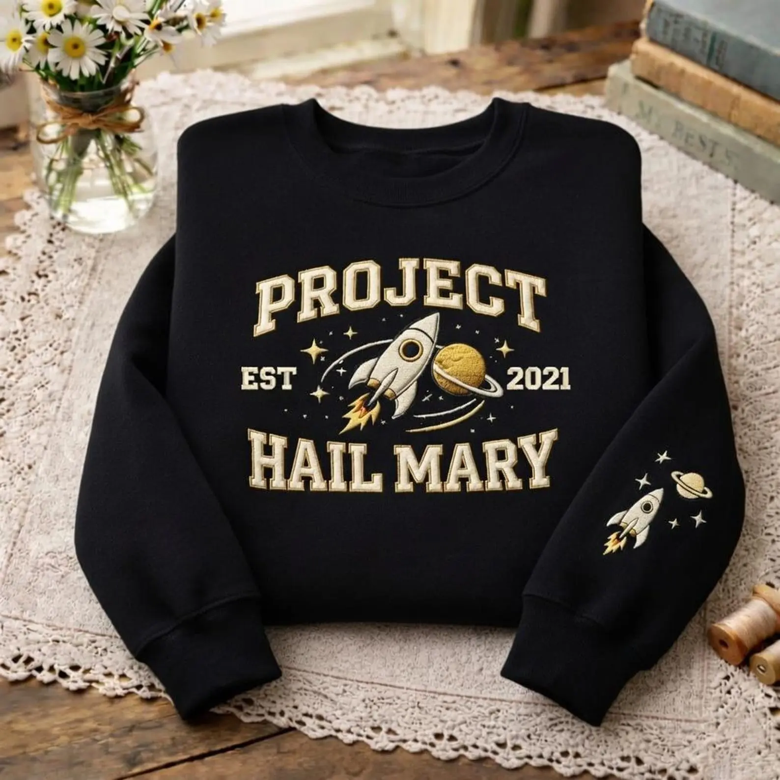 Project Hail Mary Embroidered Sweatshirt, Space Explorer Book, Interstellar Astronomy Embroidery Tee, Science Lover Gift