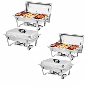 Professional Stainless Steel Chafing Dish Buffet Set, 8QT & 9QT Rectangular Food Warmer with 1/3 Size Pans & Lids, Portable Durable Easy to Clean, 2/4/6 Pack for Buffet, Catering, Parties, Weddings, Banquets