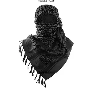 Unisex 100% Cotton Tactical Military Shemagh Scarf 43x43" – Breathable Lightweight Desert Wrap with Fringed Edges, Head Wrap Turban, Outdoor Hiking Travel Sun Protection, Men’s Fashion Accessory & Guys Gift, Guide Included