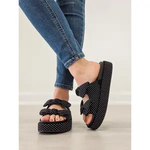 Corkys Lil Bit Knotty Double Bow Strap Sandals in Black White Polka Dots