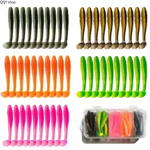 50Pcs Threaded Soft Fishing Lures Kit with T-Tail Paddle Tail Swimbait, Bionic Flexible Artificial Bait, Easy-Rigging Jig Accessories for Fishing Lures Making, Durable for Trout, Freshwater & Saltwater Angling