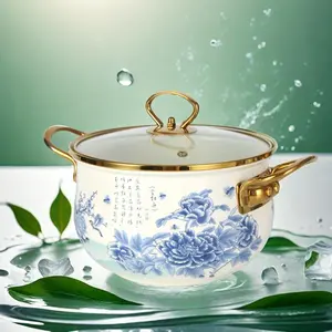 Chinese Style Flower Pattern Stockpot with Lid & Handle, 1 Count Large Capacity Soup Pot, Stew Pot, Dutch Oven Pot, Household Cookware for Kitchen