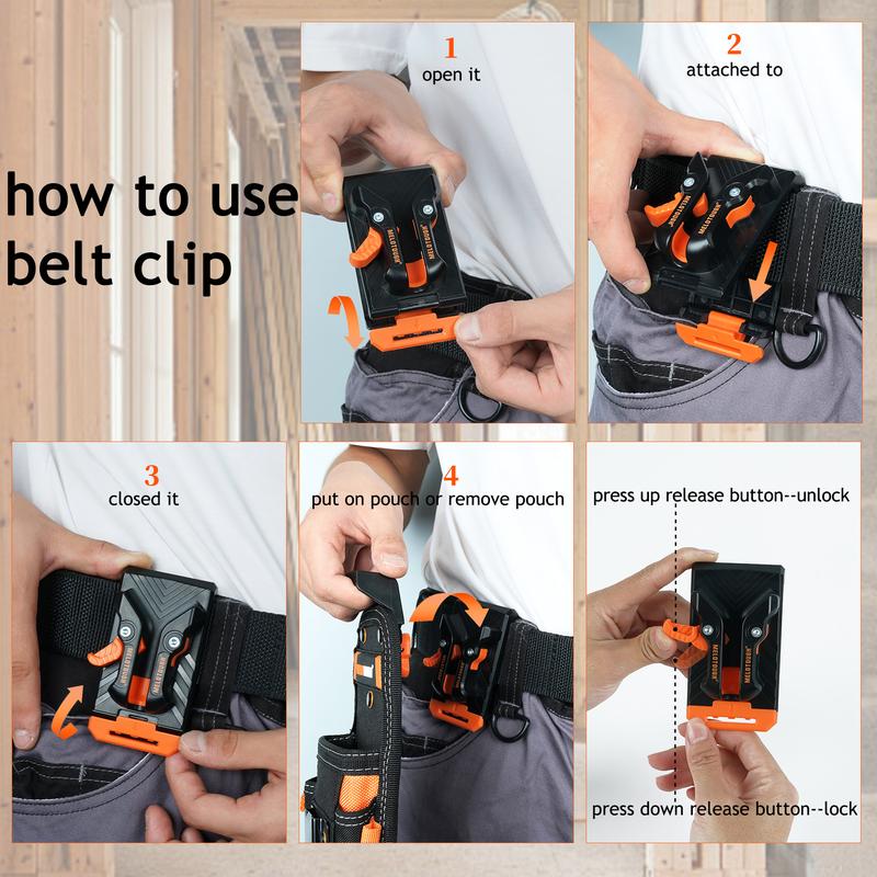 MELOTOUGH Small Tool Pouch with Quick Release Belt Clip Heavy Duty 600D Material 8 Pockets Electrician Tape Holder for Technicians & Maintenance Workers Rugged Construction Durability
