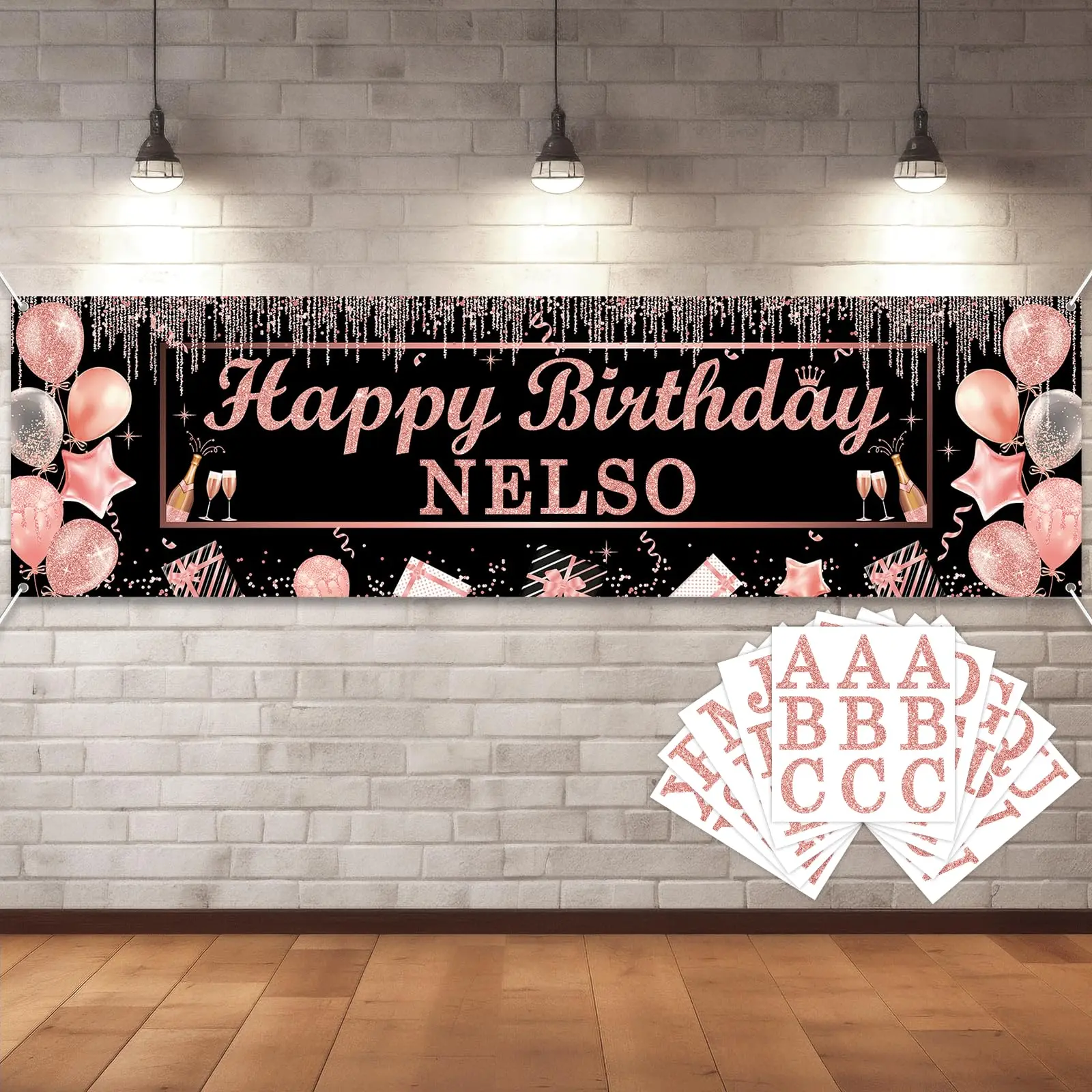 Personalized Birthday Banner Happy Party Decor Custom Diy Rose And Black Birthdays Backdrop With Name Alphabet Letter Sticker Sign Supplies For Men Women