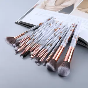 15-Piece Marbled Design Makeup Brush Set with Roll Up Carrying Case