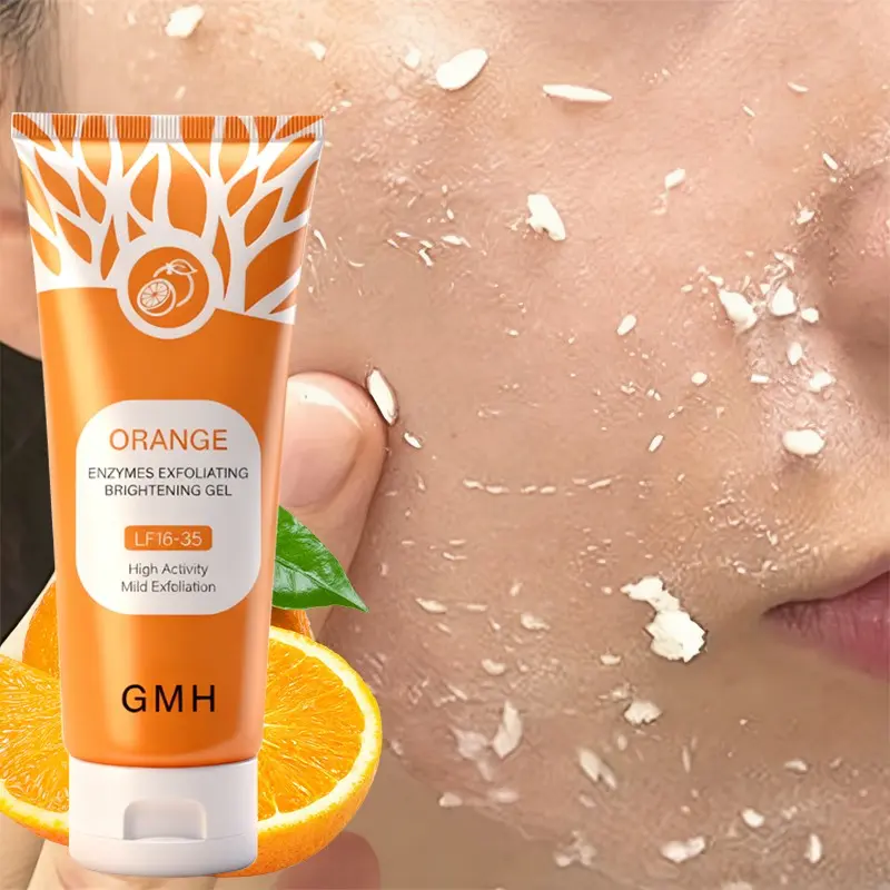 Exfoliating Gel with Orange Enzyme & Vitamin C, Deep Cleansing Pore Scrub, 3-in-1 Makeup Remover & Brightening Cleanser, Gentle Formula for All Skin Types, Daily Face & Body Care, 100g