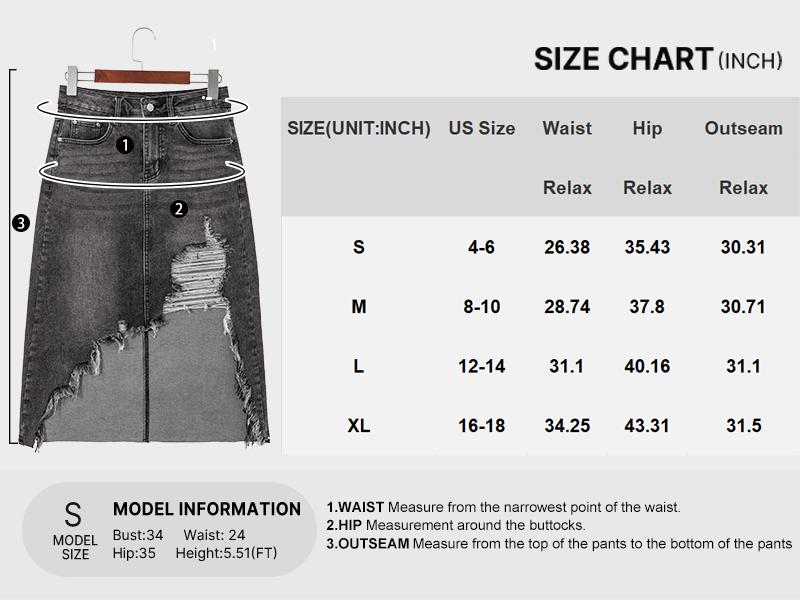 Asvivid Women Western Cowboy Denim with Pockets Midi Skirt Casual Cotton Jean Skirt Asymmetrical Slit Ripped Frayed Hem Skirts Basic Bottom for Daily Vacation Streetwear