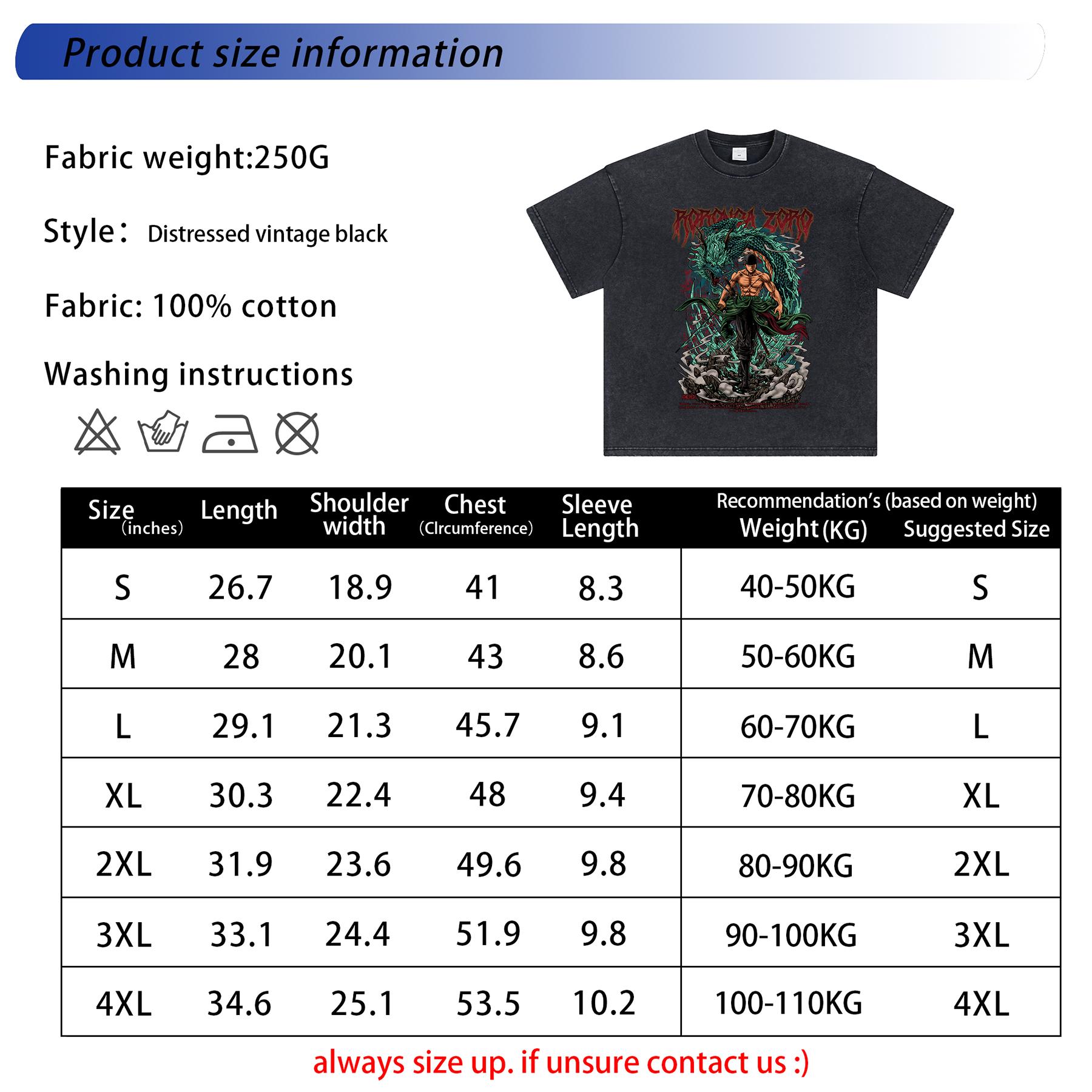 Roronoa Zoro Washed Tee / Hoodies – One Piece Anime Pirate Hunter Santoryu Three Sword Style Manga Graphic Front Printed T-Shirt, Menswear Heavy Cotton Unisex Oversize Streetwear Vintage