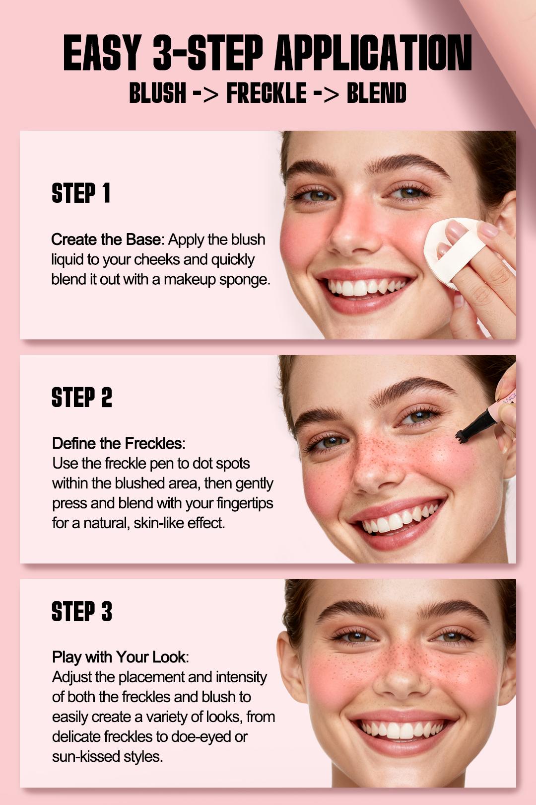 2 in 1 Freckle Blush Stamp Pen, Waterproof Long-Lasting Liquid Blush & Freckle Marker, Natural Sun-Kissed Makeup for Cheeks, All Skin Tones