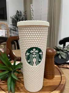 Starbucks Inspired 24Oz Textured Studded Tumbler with Lid and Straw - Matte White - Drinkware, Bottle
