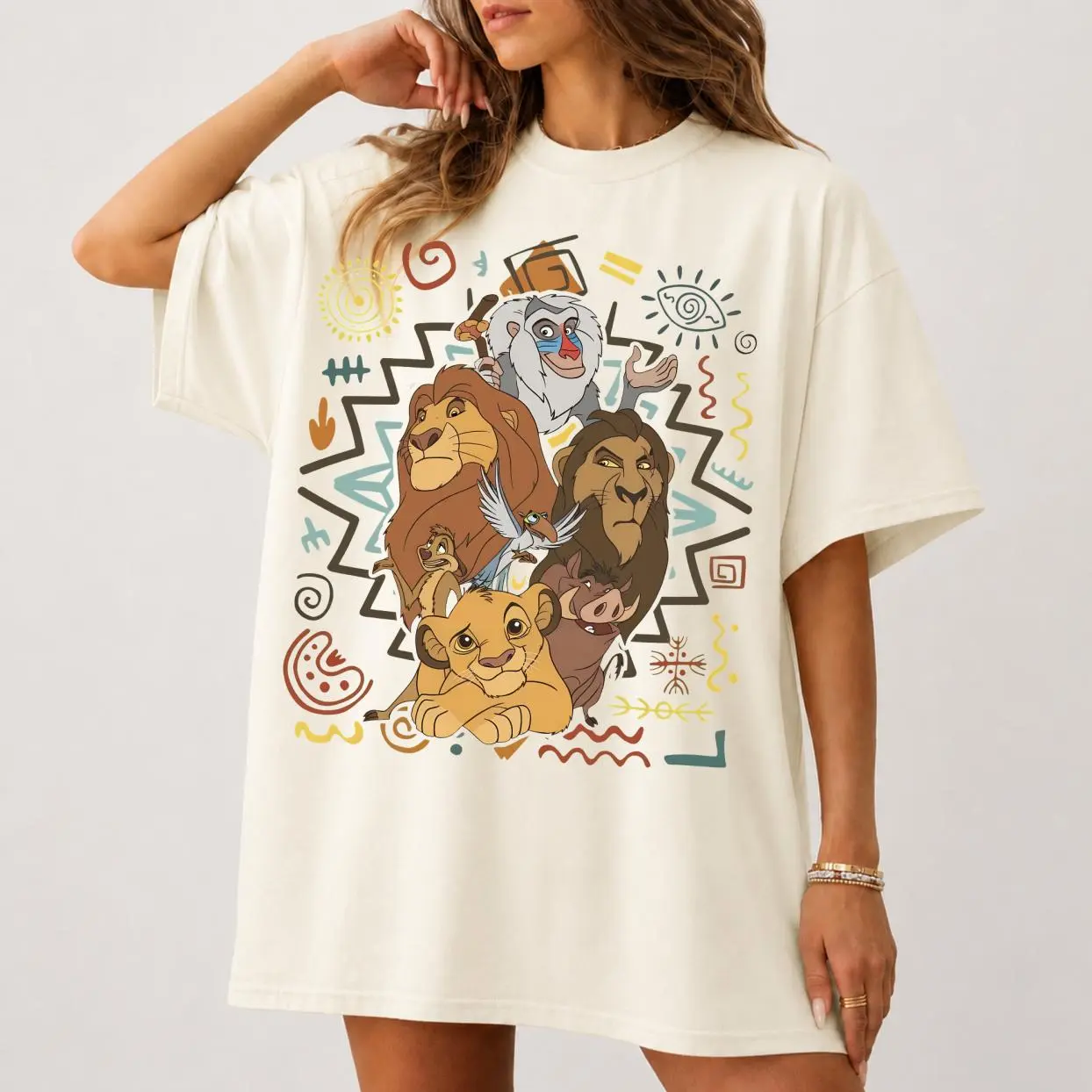 Gildan Retro Safari Animal Graphic T-Shirt, Lion Family Cartoon Tee, Jungle Adventure Inspired Shirt, Cute Oversized Unisex Graphic Top, Simple Style, Comfortable Stretch, Moves with You