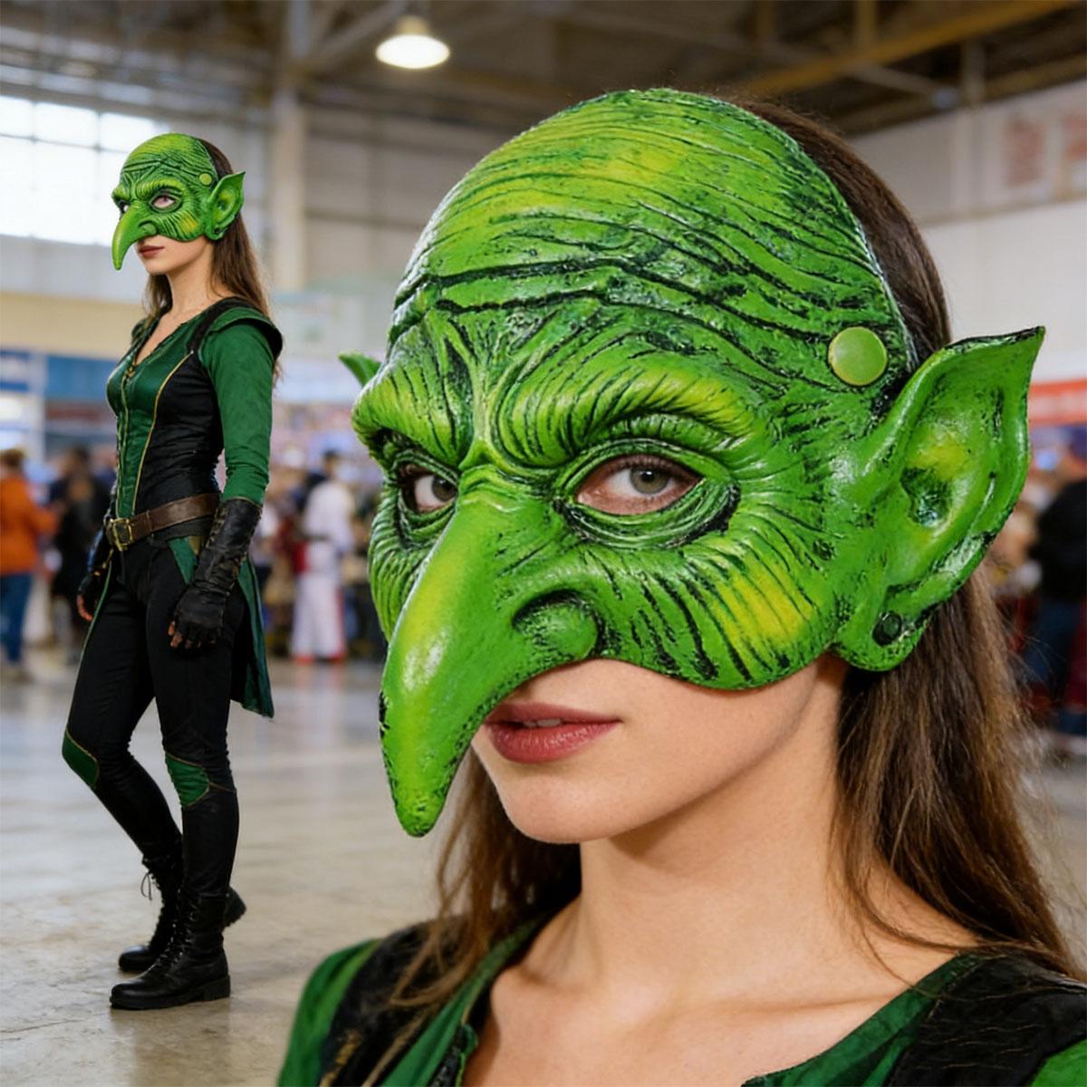 green goblin mask,Horror Green Witch Mask, realistic pleated texture and pointed ear design, suitable for cosplayers with Halloween horror themes, haunted house carnival prank props, movie night role-playing theme party decoration accessories green goblin mask,Horror Green Witch Mask, realistic pleated texture and pointed ear design, suitable for cosplayers with Halloween horror themes, haunted house carnival prank props, movie night role-playing theme party decoration accessories
