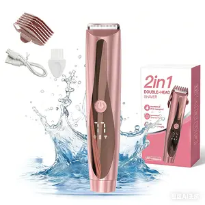 Gift For Valentine's Day Bikini Trimmer for Women, Electric Shaver and Razor Rechargeable 2-in-1 Body and Facial Epilator, Dual Heads for Painless Trimming of Pubic Hair, Face, Underarms and Legs, IPX7 Waterproof. Gift Shaving Grooming