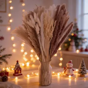 Boho Elegance Dried Flower Bouquet Set 15 Small Natural Pampas 50 Bunny Tails 15 White Pampas 20 Snowgrass for Home Hotel Office Weddings Parties