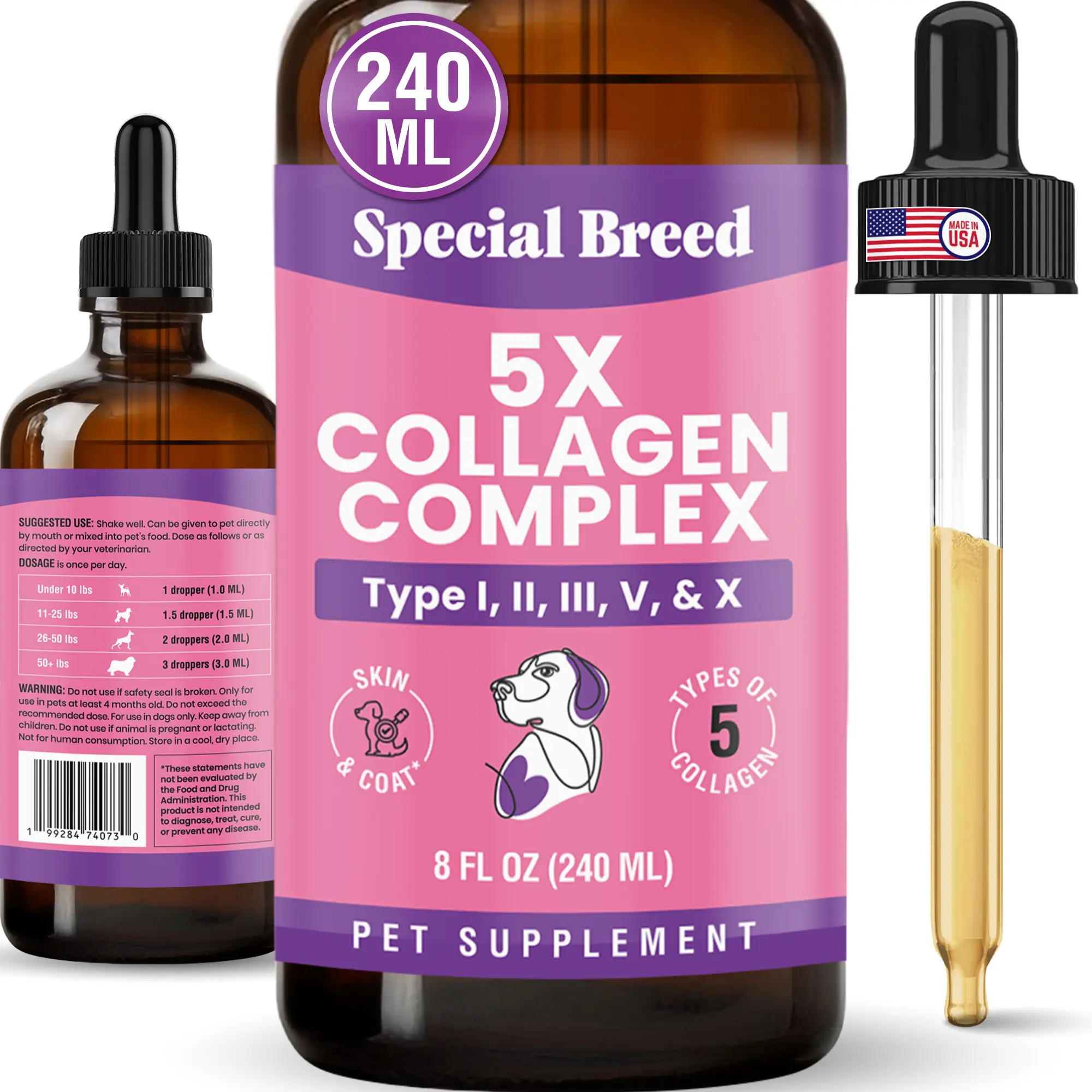 Premium Collagen for Dogs - Liquid Support for Joints, Skin, Coat, Bone, Immune System & HIPS - Collagen Supplement - Made in USA - 8oz