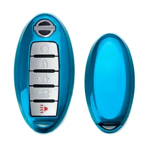 iJDMTOY Exact Fit Gloss Metallic Sky Blue Smart Key Fob Shell For Nissan Armada Rogue GT-R Murano Pathfinder Sentra Leaf Titan (4-Button only)