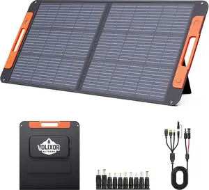 Volixor 100 Watt Portable Solar Panel with Solar Angle Guide,Camper Essentials,20V Foldable Solar Charger for Power Station, 23.5% High Efficiency IP67 Waterproof 2 Kickstands for Camping RV Blackout