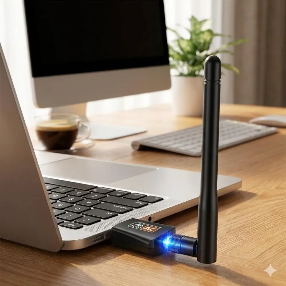 AC600Mbps Dual Band Portable Wifi USB WiFi Adapter with Antenna for PC Desktop Laptop, 2.4G/5G High Speed Wireless Network Receiver, Compatible with Windows 11/10/8/7/XP, Mac OS, Linux