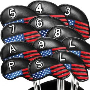 FINGER TEN Deluxe Golf Iron Head Covers 12 Piece Set - Synthetic Leather - Universal Fit - Main Almost Iron Clubs