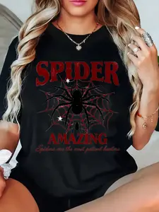 Spider Amazing Raglan Sleeve T-Shirt Black Spider Web Print Breathable Cotton Unisex Fit for Everyday Wear Made in USA