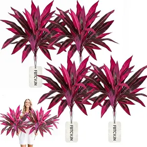 2PCS Large Realistic Artificial Boston Fern & Dragon's Blood Tree Plants with Vibrant Pink-Purple Leaves, UV-Resistant Fake Plants for Outdoor Garden Patio, Decor for Room Decor,summervibes