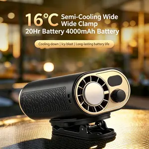2026 New Multi-Use Car Mount Fan with Smart Digital Display, 100 Speeds Adjustable, Type-C Charging, 16°c Semiconductor Cooling, 4000mah Battery