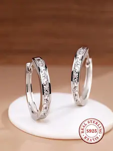 925 Sterling Silver Princess Cut Cubic Zirconia Hoop Earrings for Women - Dainty Hypoallergenic Small Huggie Hoops, Minimalist Crystal CZ Earrings for Daily Wear Party Wedding Jewelry Gift