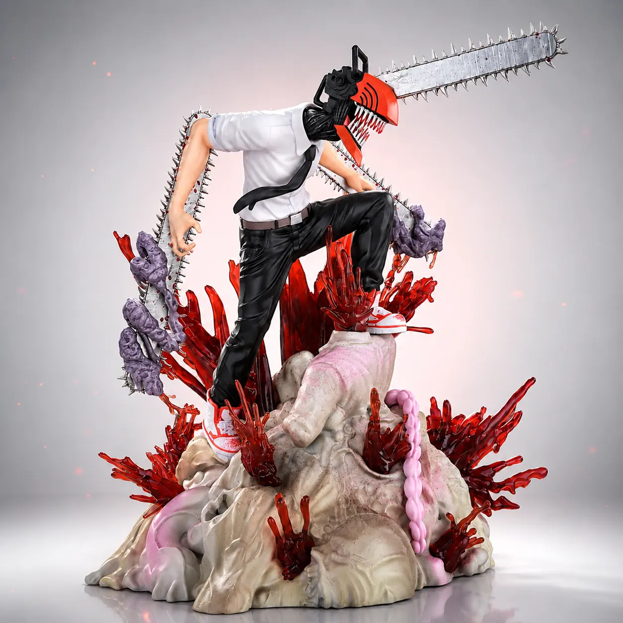 Chainsaw Man Denji Silicone Statue with Red Crystal Effect Base, Highly Detailed Anime Collectible Figure for Desk, Gaming Room Decor & Collector Gifts