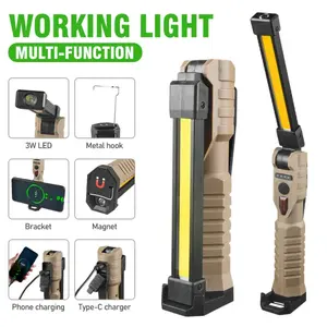 LED Handheld Floodlight COB Folding Work Lamp Strong Magnet Strong Light Emergency Flashlight Type C Car Service Lamp