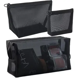 Mesh Makeup Bag Set, 3 Counts/set Portable Zipper Makeup Bag, Versatile Storage Bag, Travel Storage Bag, Cosmetic Organizer Pouch for Home Office Travel, Travel Cosmetic Bags