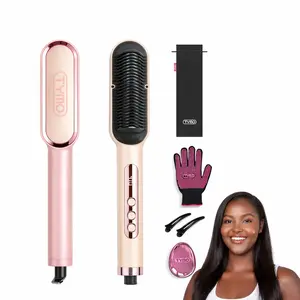 【Live only】Limit Edition-TYMO RING PLUS -Pink 2-in-1 Hair Straightener & Hairstyle Brush with Anti-Scald Shell and LED Display for All Hair Types