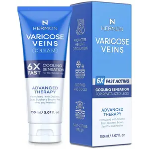 Hermon Varicose Veins Cream - Natural Soothing Horse-Infused Body Moisturizer Gel with Advanced Therapy Blend for Leg Spider Veins (18-Month Shelf Life)