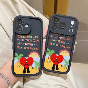 cartoon sun beach love B-Bad BunnyS Phone Case Suitable for iPhone 17 16e 16 15 14 13 12 11 Mini Pro Max Air X XR XSMAX 8 7 Plus Anti Fall Soft TPU Back Cover