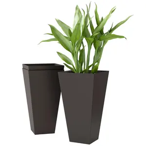 Outsunny 3-Piece Tall Modern Garden Pot Set - 28" Brown Large Decorative Flower Pots with Drainage Holes, Outdoor Garden Accessories for Porch, Patio, Indoor Use